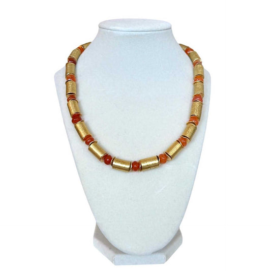 Short Necklace Gold Plated with Segments & Carnelians Pars sold at Aqualta