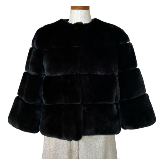 Front  picture of our Short Rex Jacket black Suprema sold at Aqualta