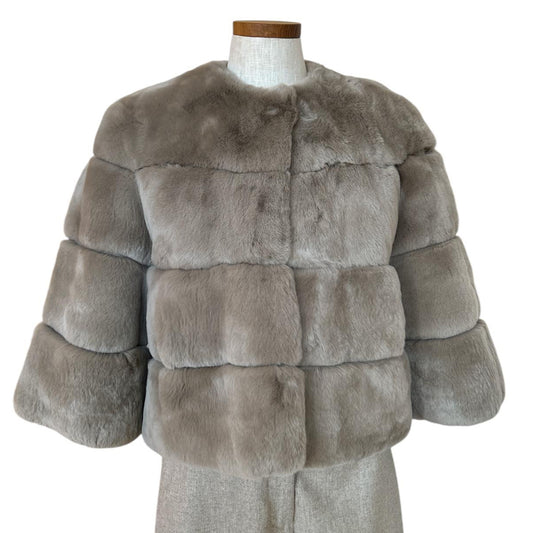 Front picture of our Short Rex Jacket Taupe Suprema sold at Aqualta