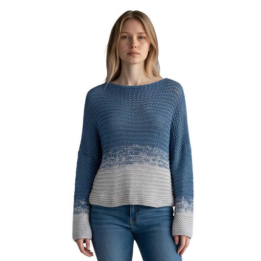 Chiara Toffanin blue and cream cropped knit sweater, available at Aqualta.