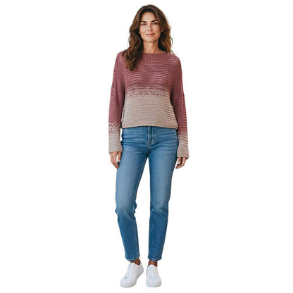 Chiara Toffanin women’s cropped silk knit sweater in rose and sand tones.