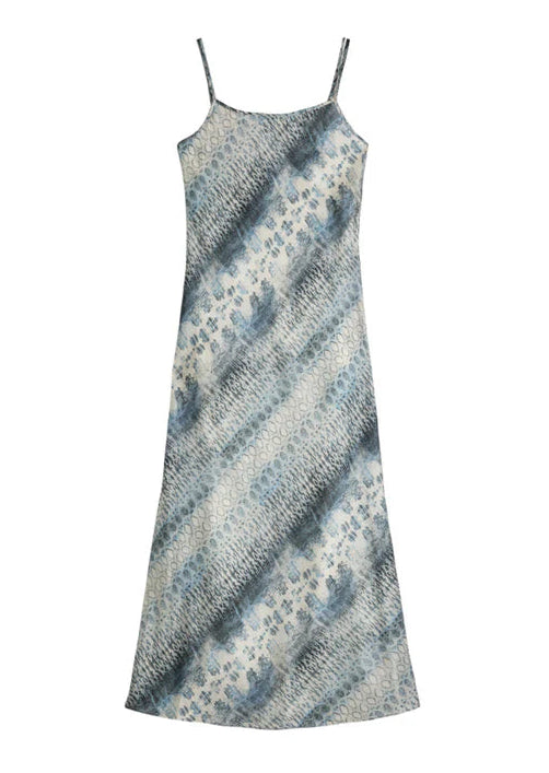 Midi Slip Silk Dress Blue snake print Sand Sold at Aqualta