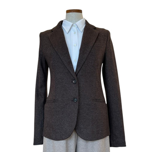 Front picture of Single breast Warm Jersey Blazer Classic Brown for women Goodmatch sold at Aqualta