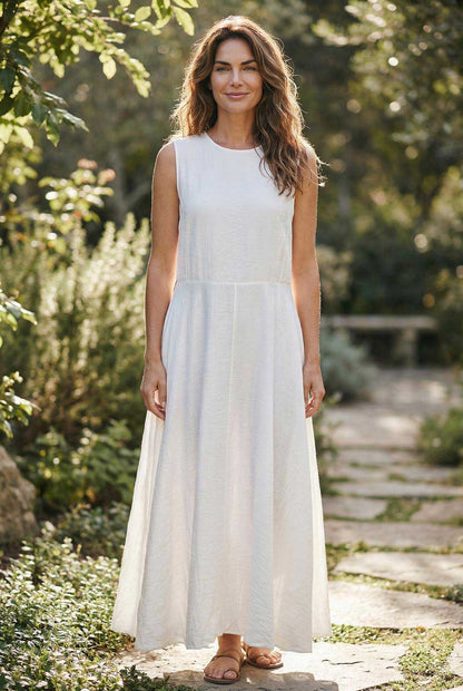 Sleeveless Midi Dress White bubble hem Rocco Ragni sold at Aqualta 2