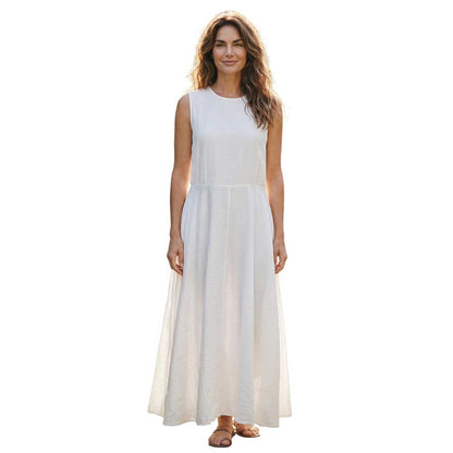 Sleeveless Midi Dress White bubble hem Rocco Ragni sold at Aqualta