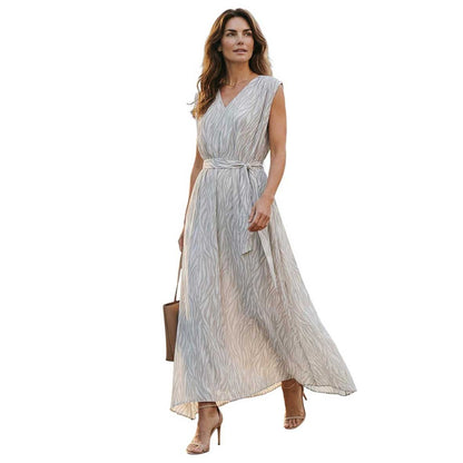 Sleeveless V-Neck Belted Maxi dress light print Rocco Ragni sold at Aqualta 3
