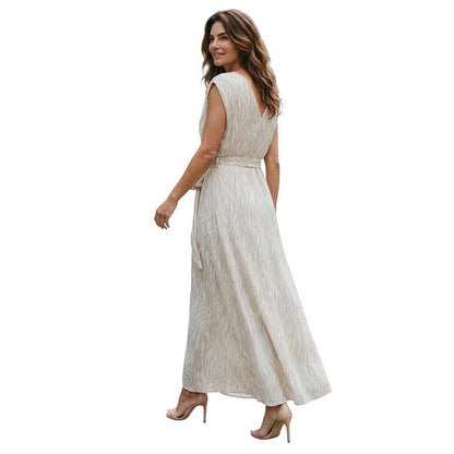 Sleeveless V-Neck Belted Maxi dress light print Rocco Ragni sold at Aqualta 2