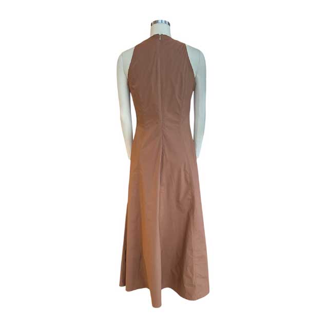 Back picture of our Sleeveless long cotton dress Brown Caliban sold at aqualta