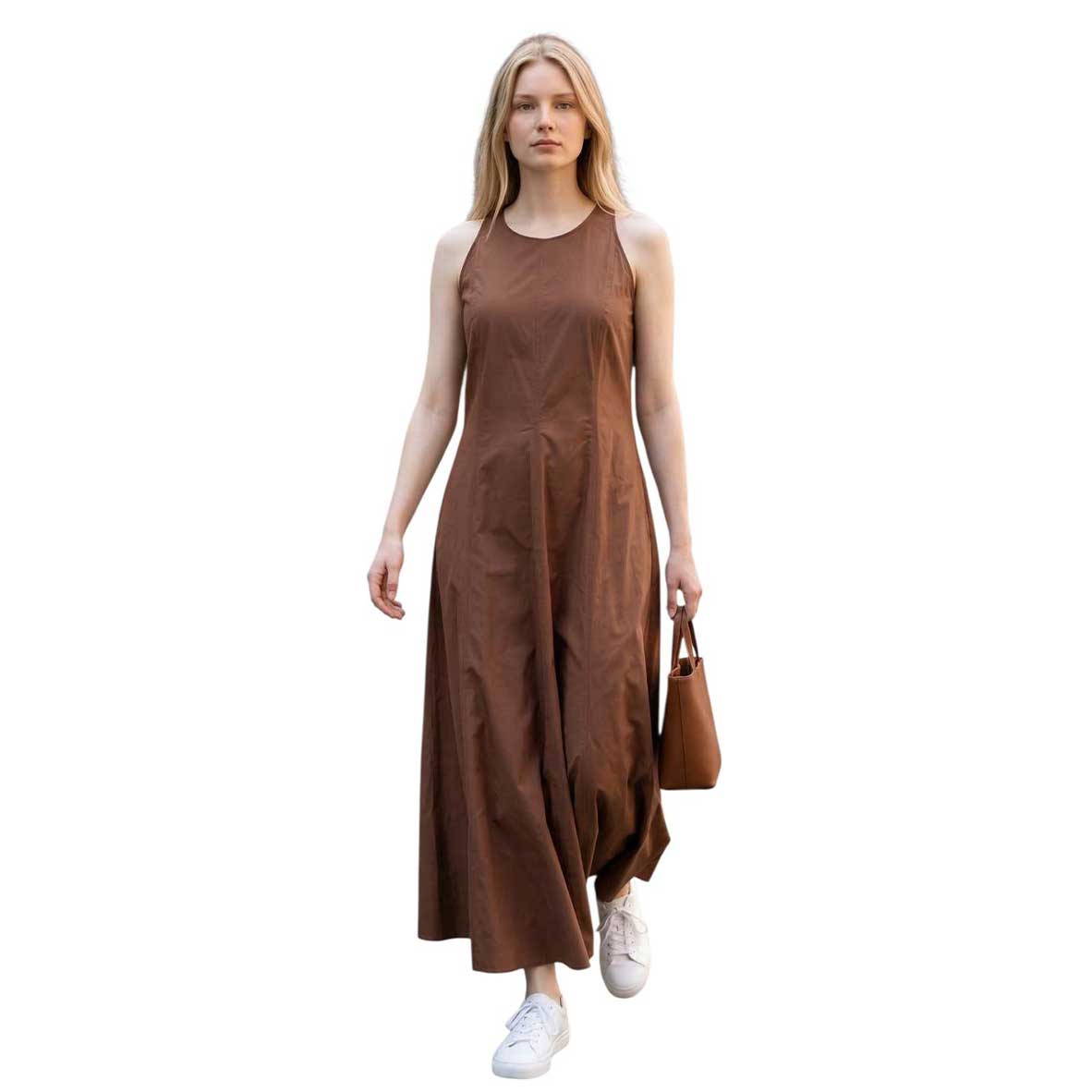 Sleeveless long cotton dress Brown Caliban sold at Aqualta 2