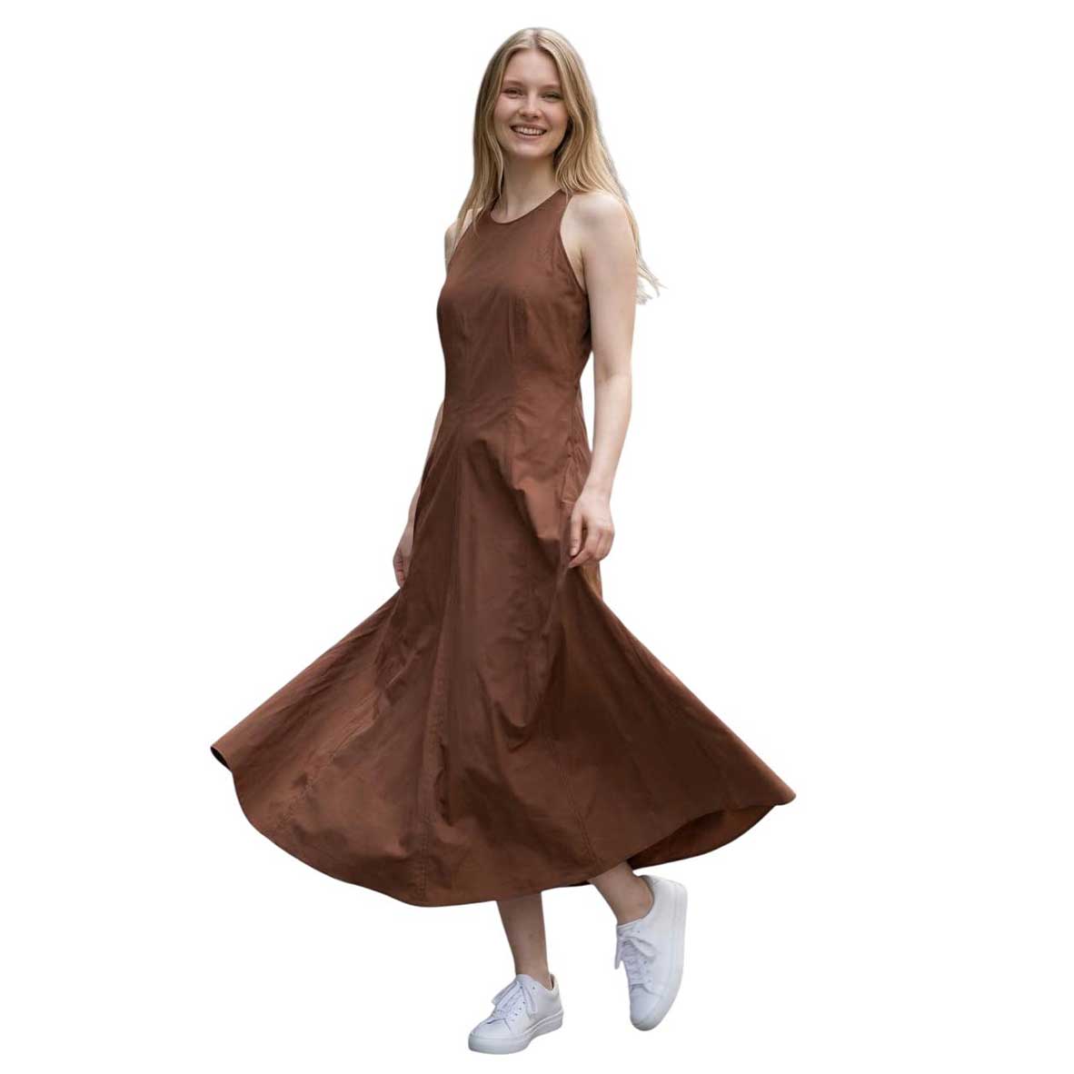 Sleeveless long cotton dress Brown Caliban sold at Aqualta 3