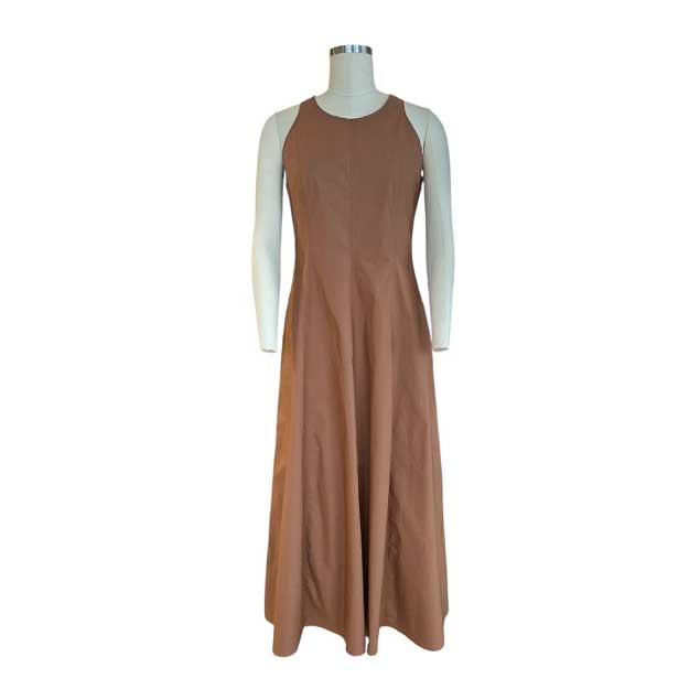 Front picture of our Sleeveless long cotton dress Brown Caliban sold at aqualta