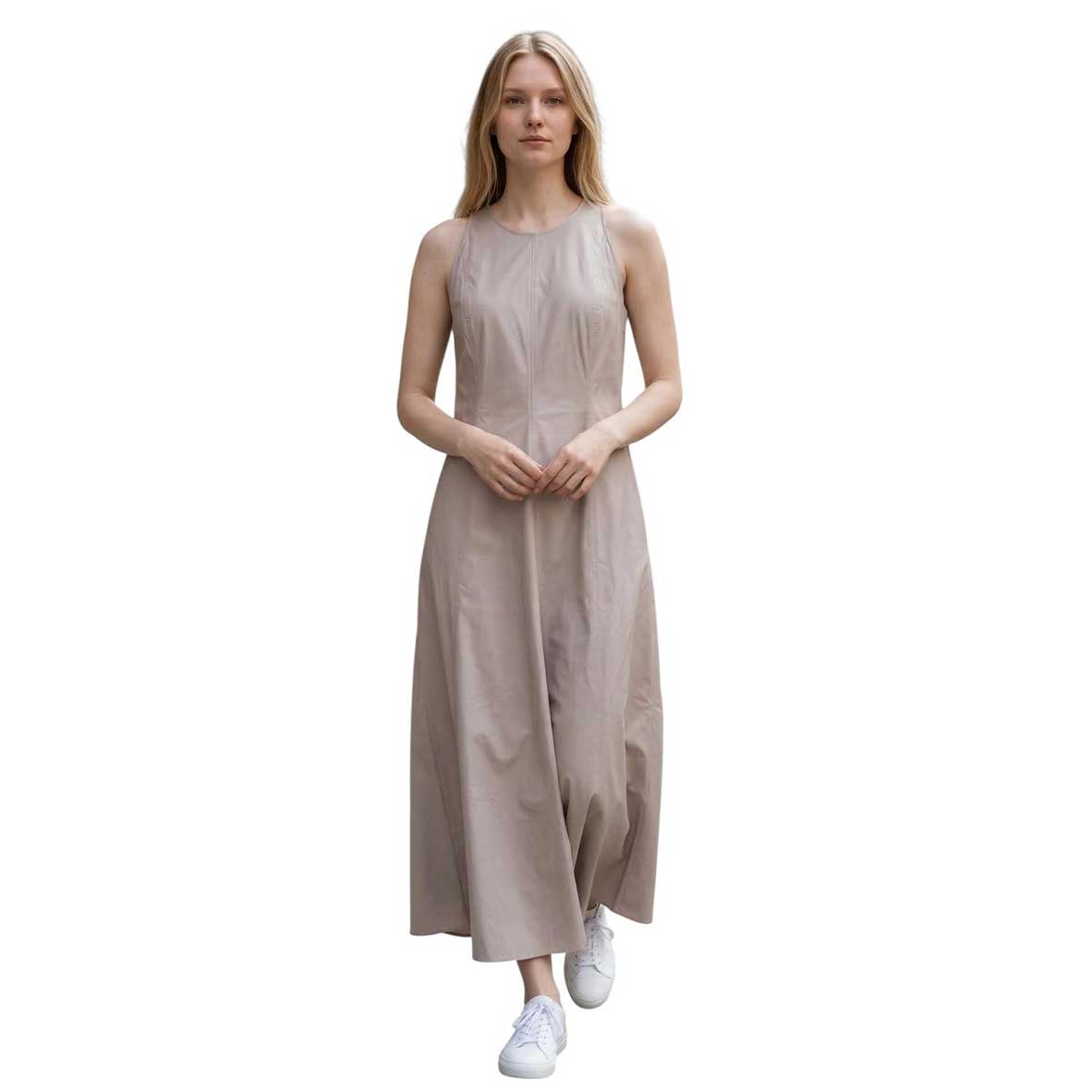 Sleeveless long cotton dress Cream Caliban sold at Aqualta