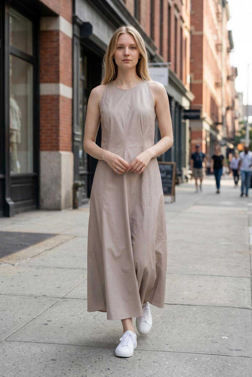 Sleeveless long cotton dress Cream Caliban sold at Aqualta 2