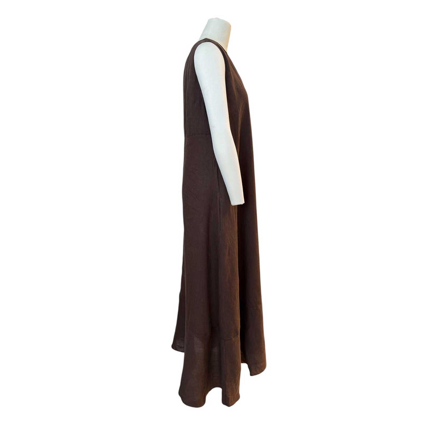 Sleeveless long linen dress Brown Caliban sold at Aqualta 2