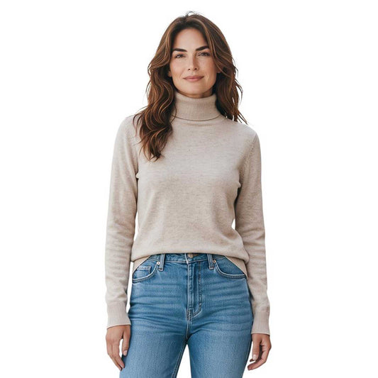 Women’s beige slim fit cashmere turtleneck sweater by Sand, sold at Aqualta.