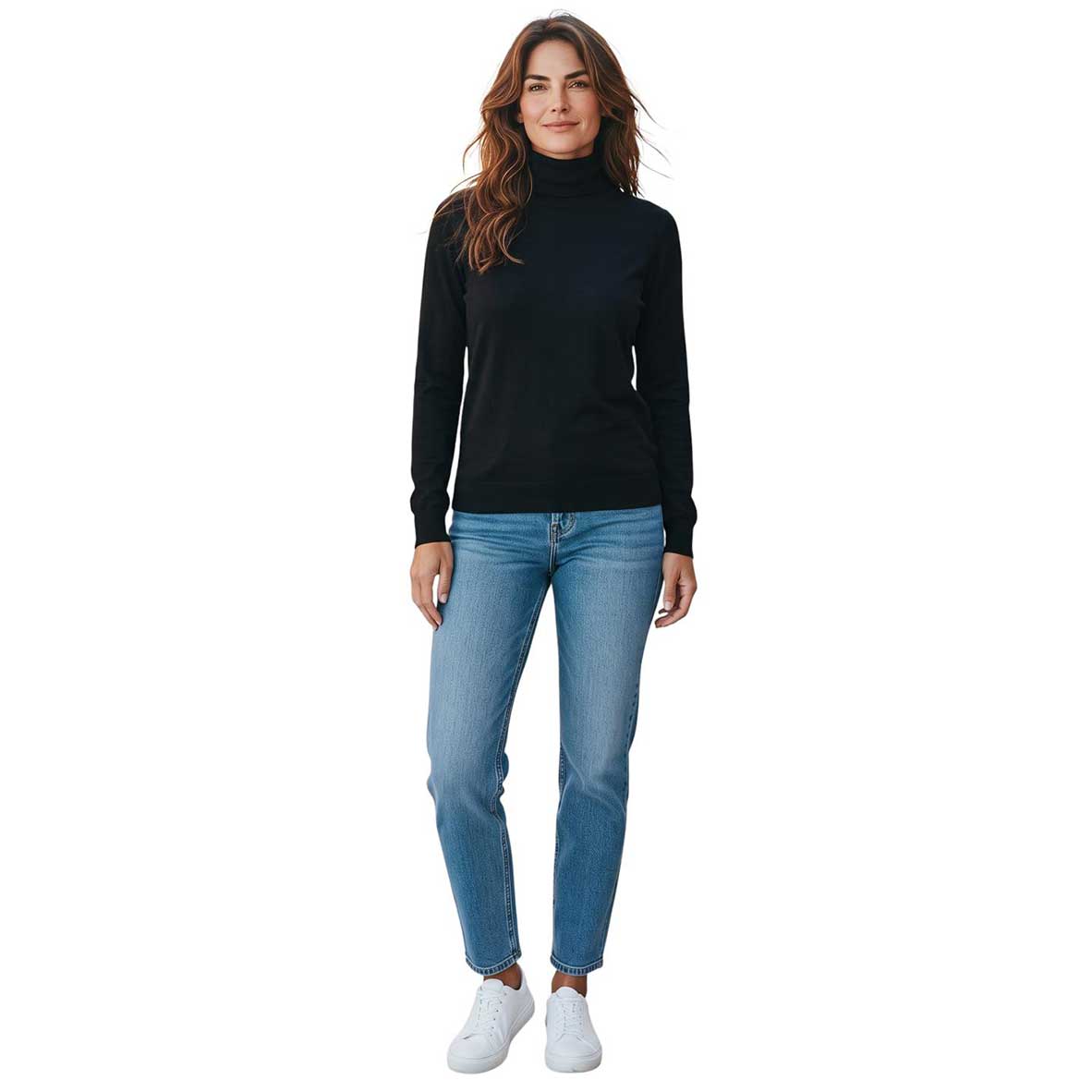 Sand essential black turtleneck with slim fit, available at Aqualta.