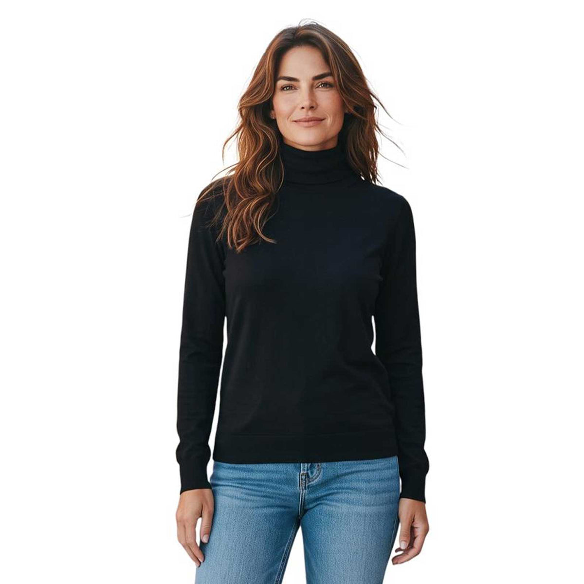 Slim fit black turtleneck sweater by Sand, sold at Aqualta.