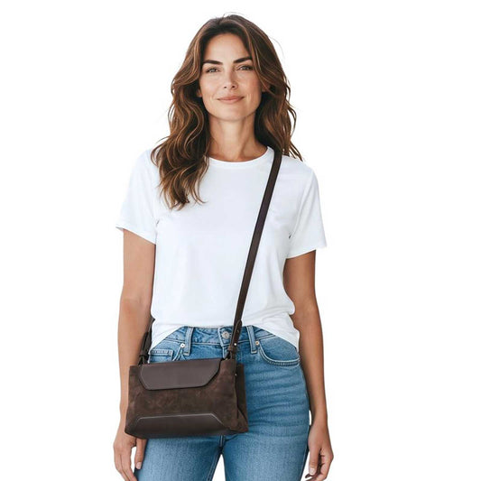 Small Crossbody Suede & Leather Brown for women Biagini sold at Aqualta