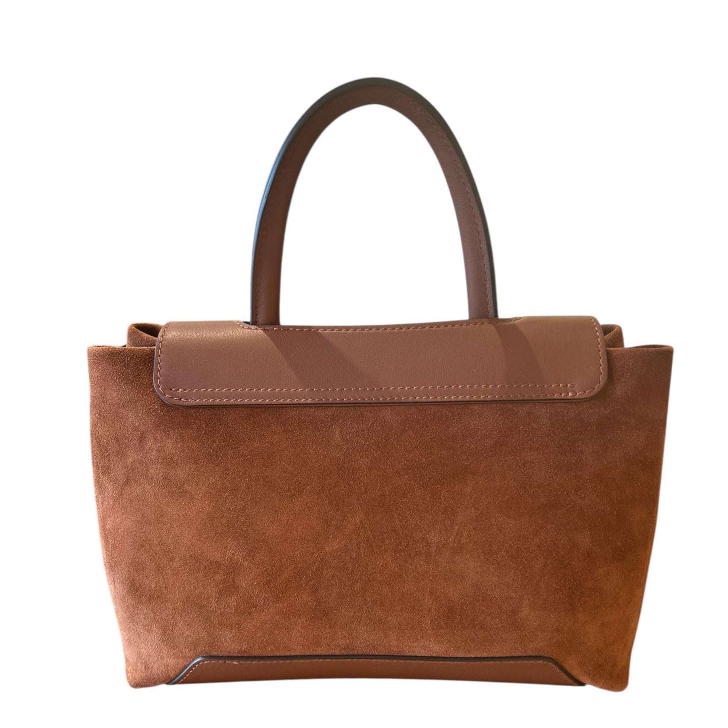 Back picture of our Small Suede Top handle Bag Brown Biagini sold at Aqualta