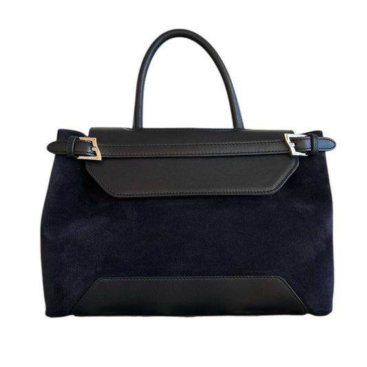 Small Suede Top handle Bag Navy Biagini Sold at Aqualta