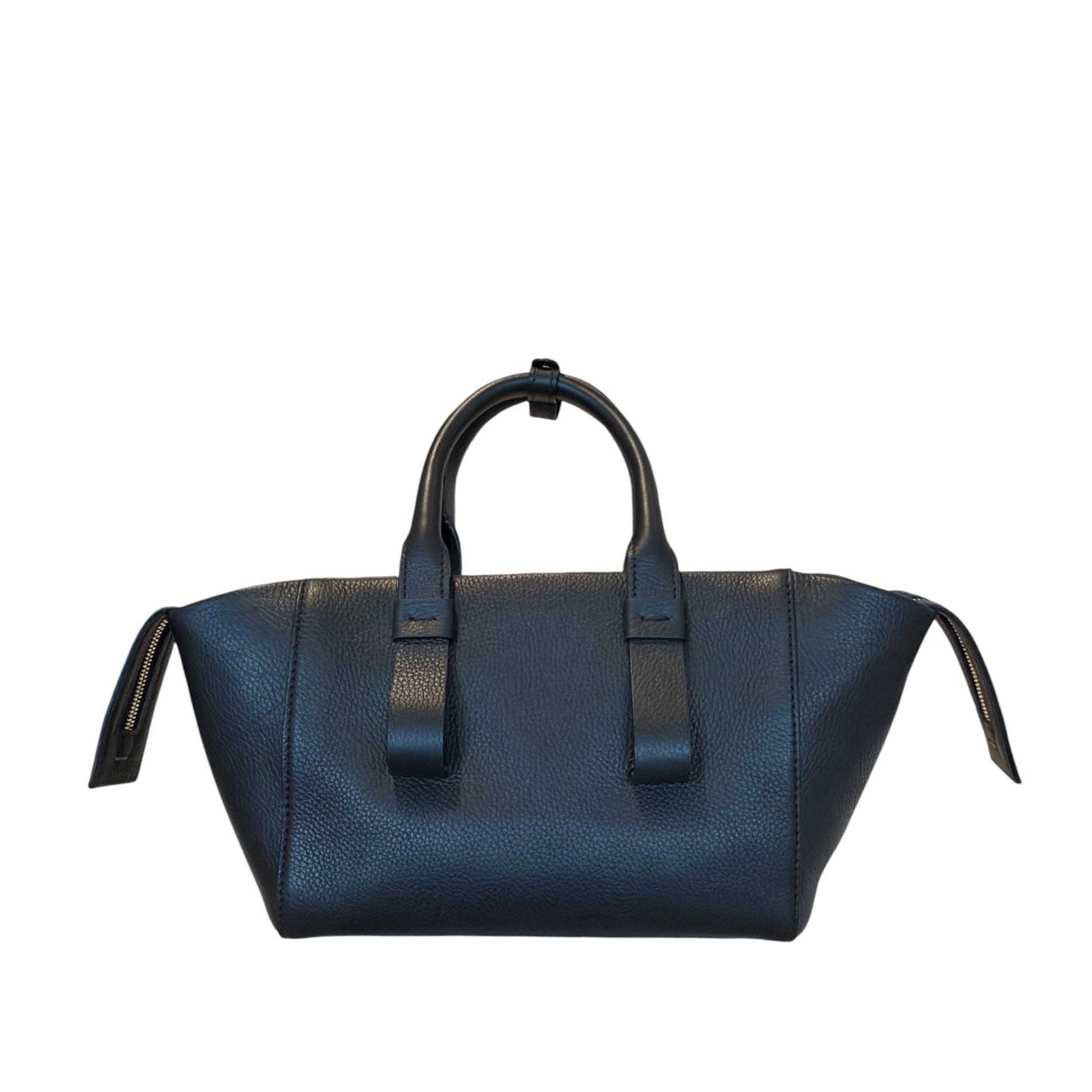 A woman modeling a Small leather satchel Black Biagini sold at Aqualta 2