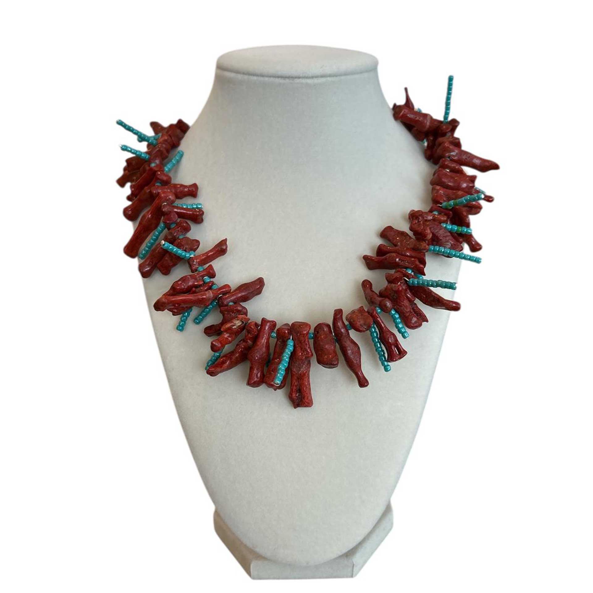 Sponge Coral & Turquoise seed Beads Necklace Peggy Goodman Sold at Aqualta