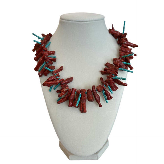 Sponge Coral & Turquoise seed Beads Necklace Peggy Goodman Sold at Aqualta
