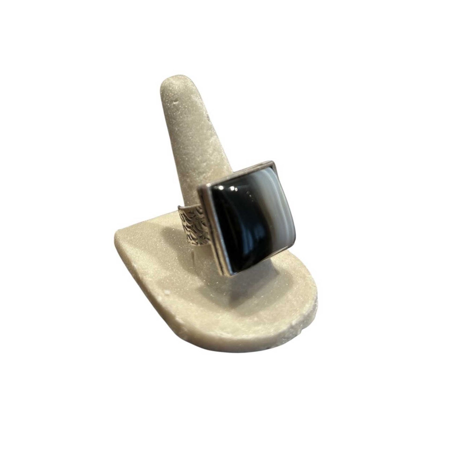 Square Obsidian Cabochon with Serling Silver Ring Peggy Goodman Sold at Aqualta 3