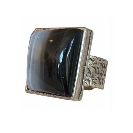 Square Obsidian Cabochon with Serling Silver Ring Peggy Goodman Sold at Aqualta