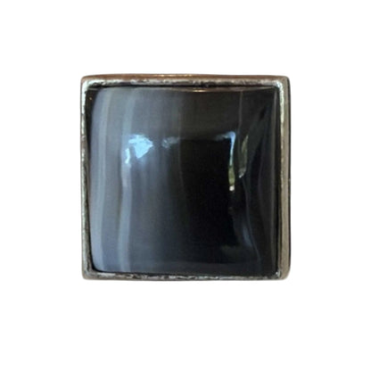 Square Obsidian Cabochon with Serling Silver Ring Peggy Goodman Sold at Aqualta 2