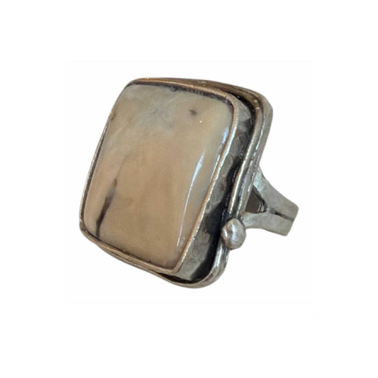 Square Zebra Agate Cabochon with Serling Silver Ring Peggy Goodman sold at Aqualta
