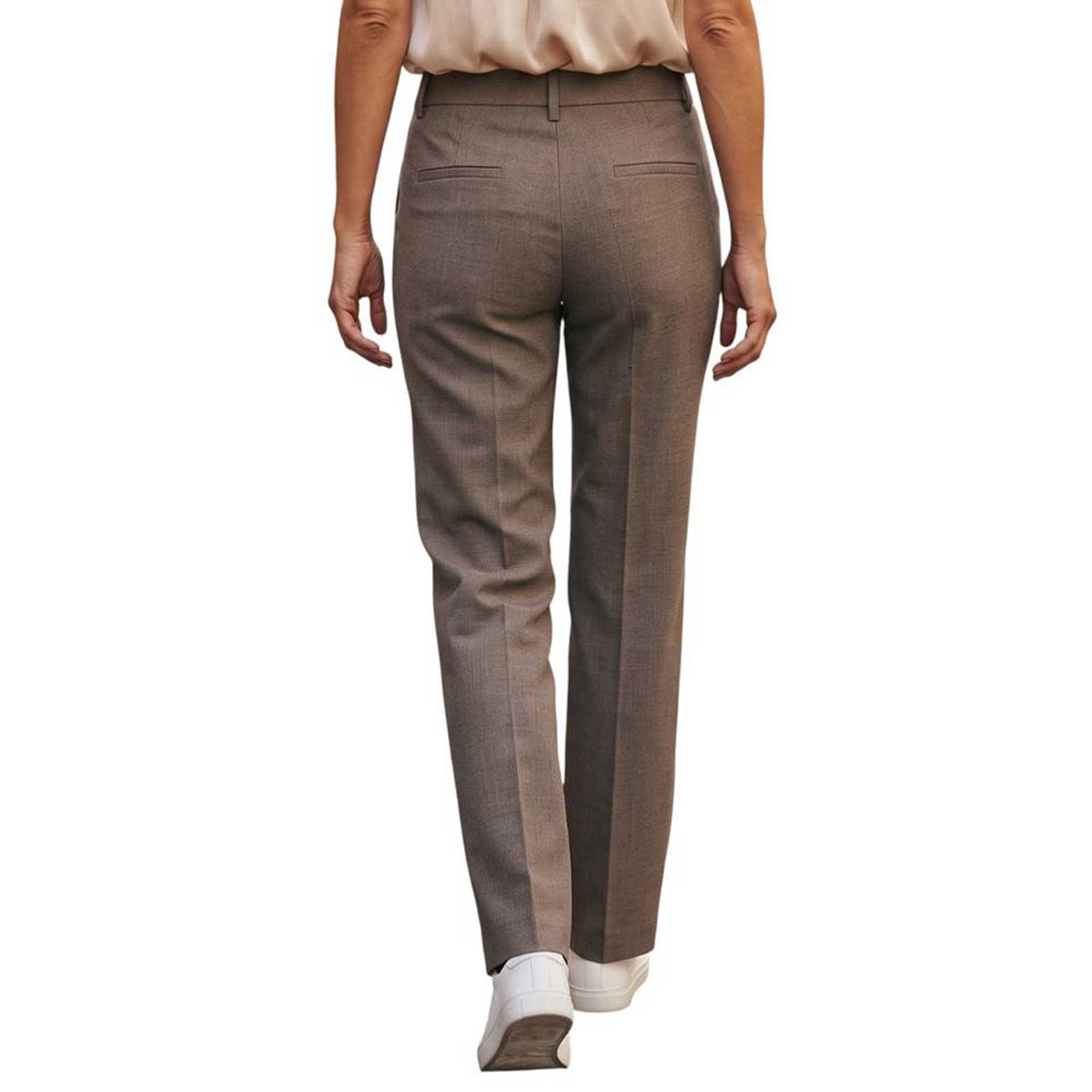 Straight leg taupe trousers by Sand, sold at Aqualta, with a tailored fit and elegant full-length silhouette.