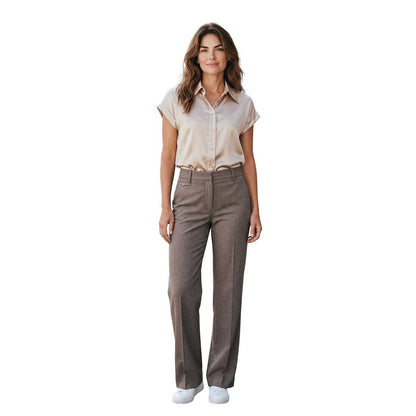 Women’s taupe straight leg trousers by Sand, sold at Aqualta, featuring a clean high-waist design and refined finish.