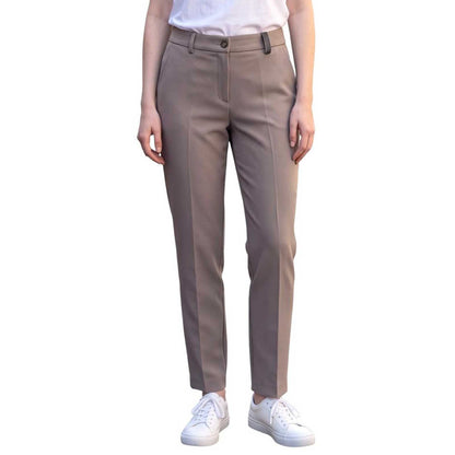 Women’s taupe straight-leg sculpted trousers by Rocco Ragni, sold at Aqualta.