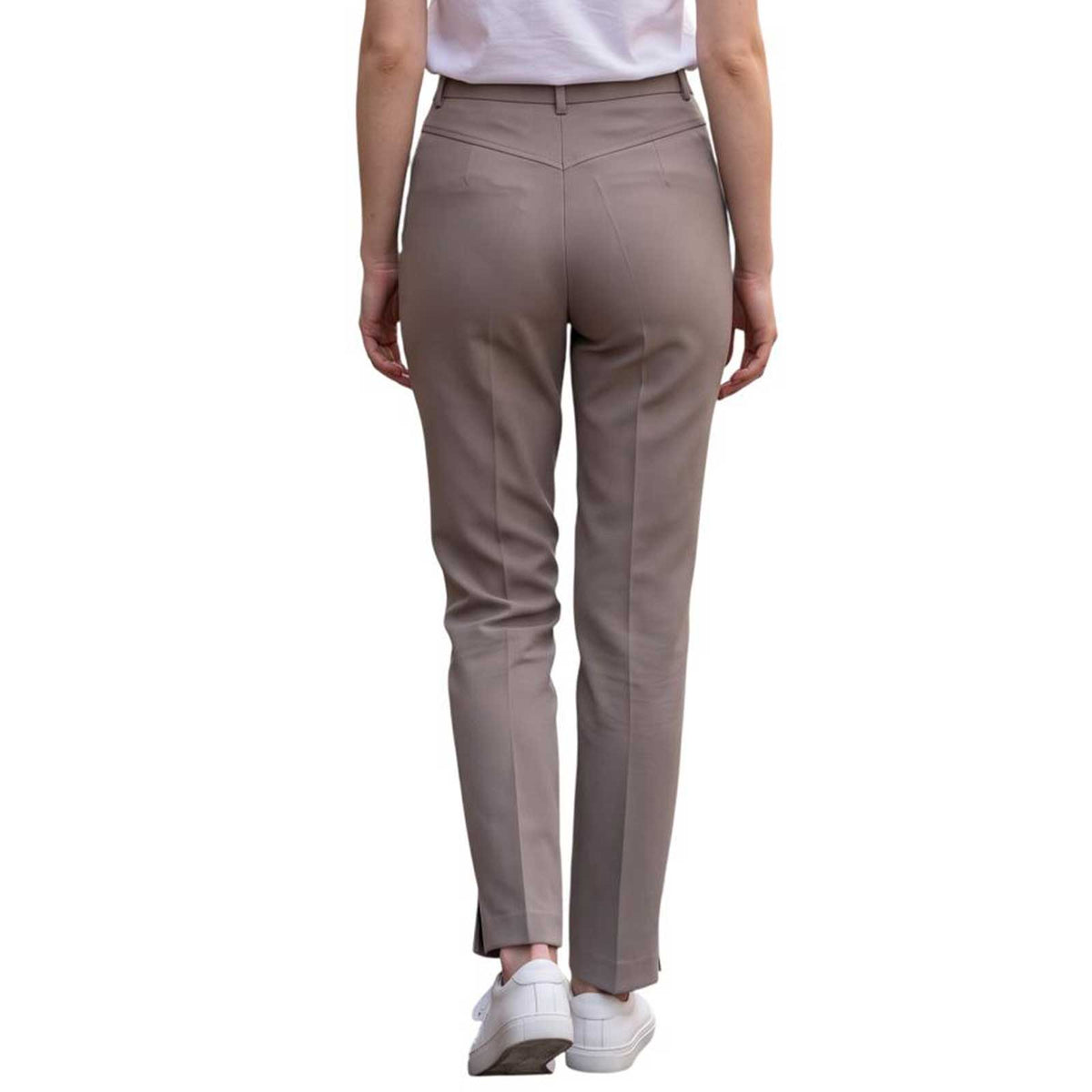 Rocco Ragni taupe tailored trousers with straight-leg fit, available at Aqualta.