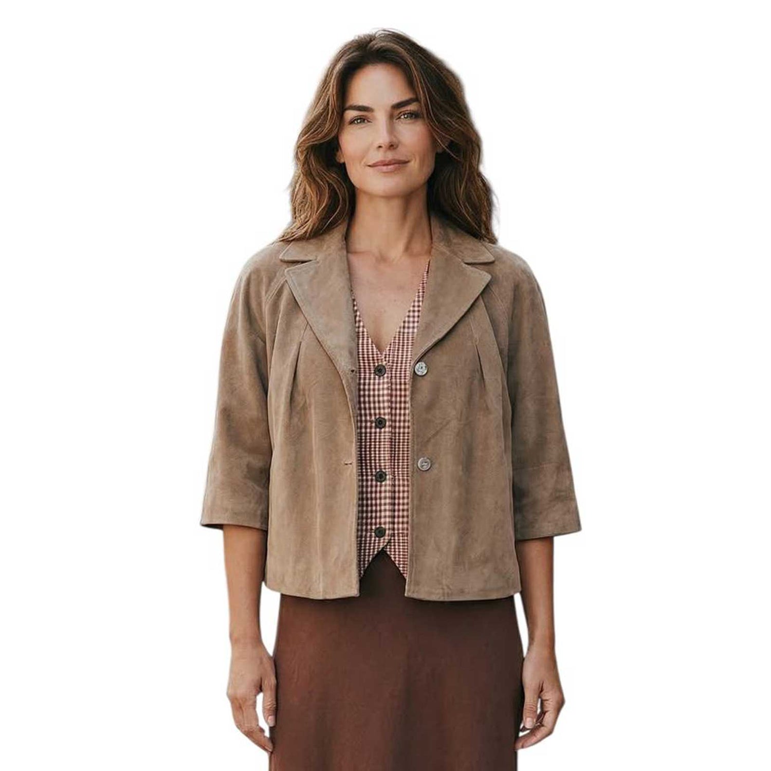 Suede Leather Crop Jacket Sand Suprema sold at Aqualta 5