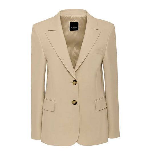 Front Picture of Beige Tailered jacket with softly padded shoulder Sans Sold At Aqualta