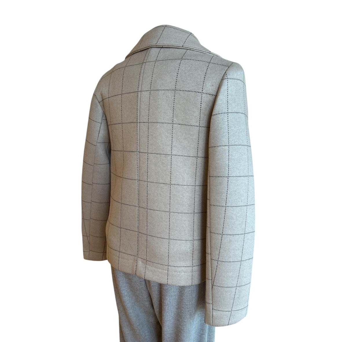Back of Checkered coat Goodmatch for women on a mannequin against a white background sold at Aqualta