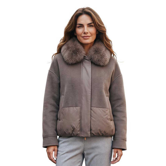 Taupe Zip Jacket Cashmere & Nylon Suprema sold at Aqualta