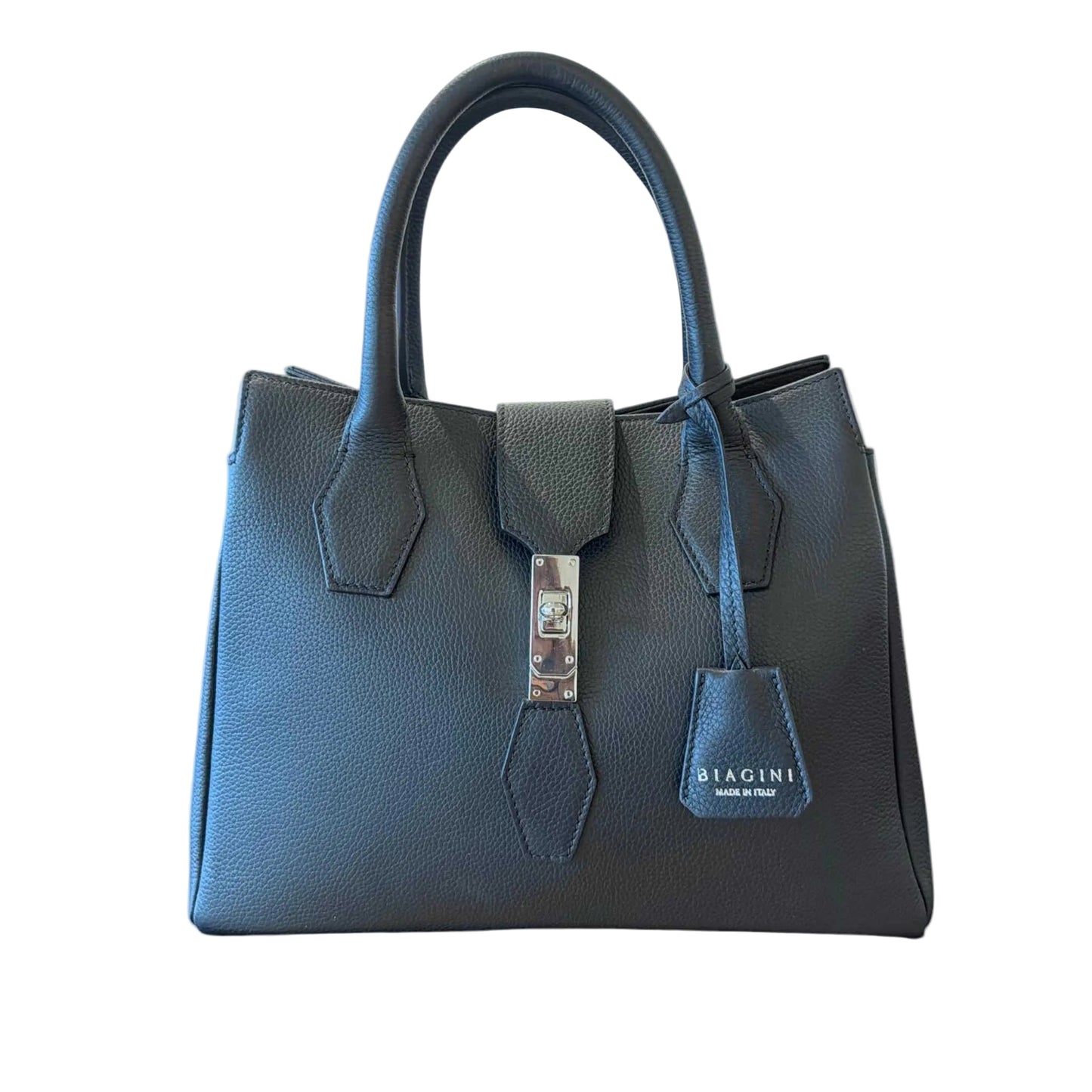 Top Handle Leather Satchel Bag black Biagini sold at Aqualta