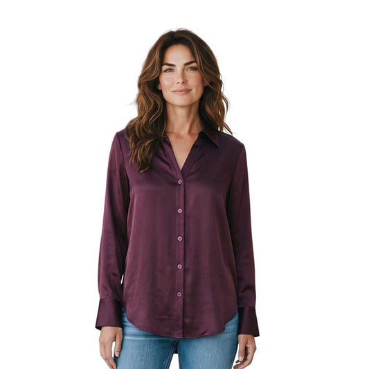 V-Neck Collar Shirt Latia Bordeaux by Sand, sold at Aqualta, with a button-front design and long sleeves.