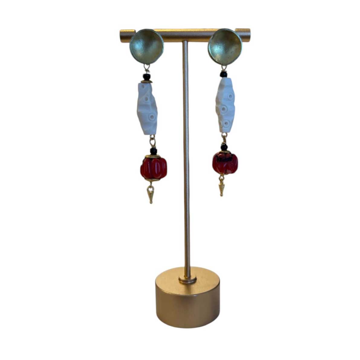 Vintage Bone & Cinnabar Beads Earrings Peggy Goodman sold at Aqualta