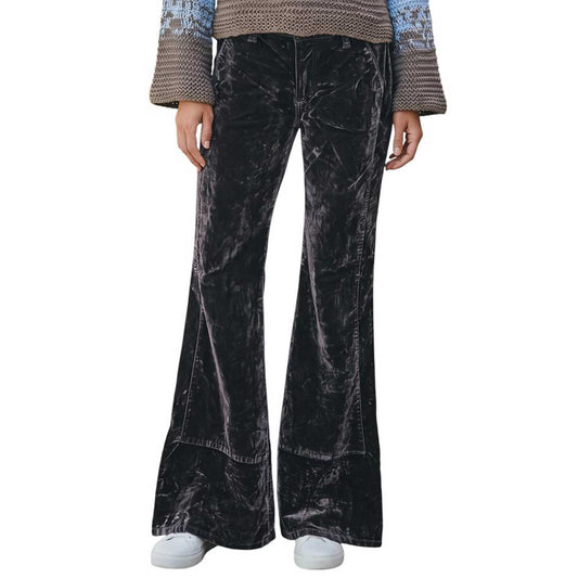 Shaft Jean Vintage Brown Velvet Denim pants styled with a blue and brown knit sweater, available at Aqualta.