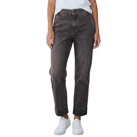 Women’s vintage brown straight-leg cuffed denim jeans by Rocco Ragni, sold at Aqualta.