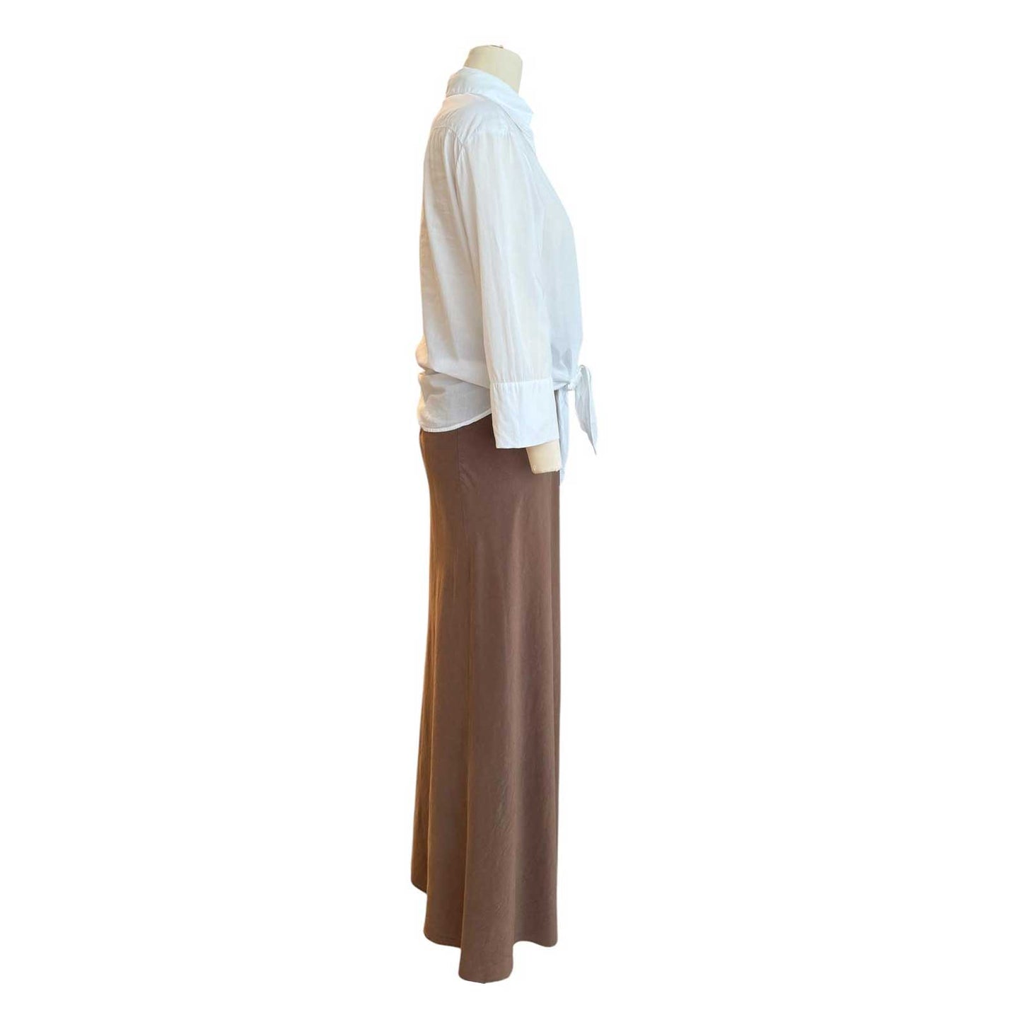 Woman wearing a White Light Collar Shirt front knot Caliban sold at Aqualta 3