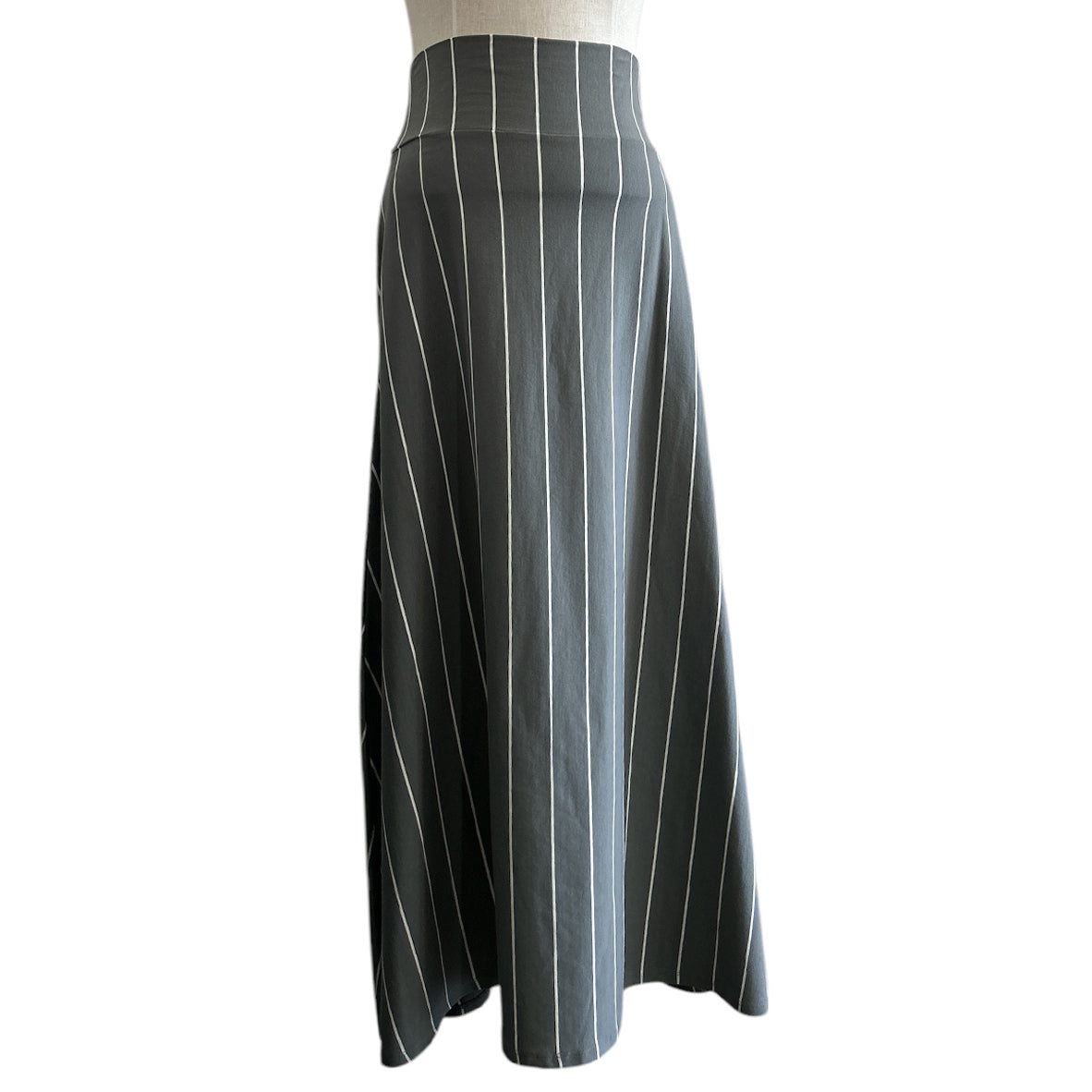 Long Cotton Asymmetric Skirt Stripes Grey White Neirami sold at Aqualtawear