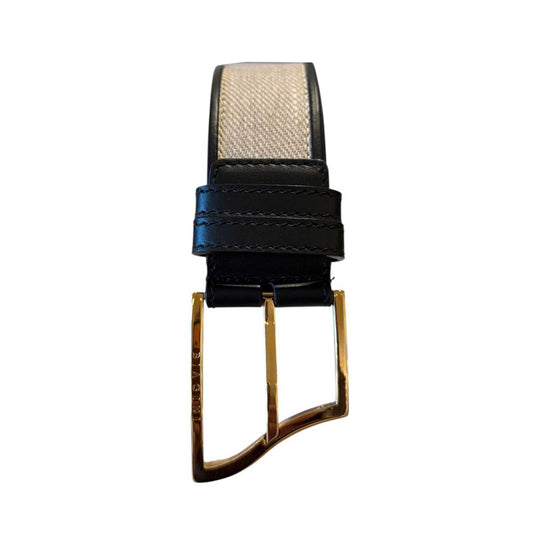 Wide Belt Canvas & leather Gold Buckle Biagini sold at Aqualta
