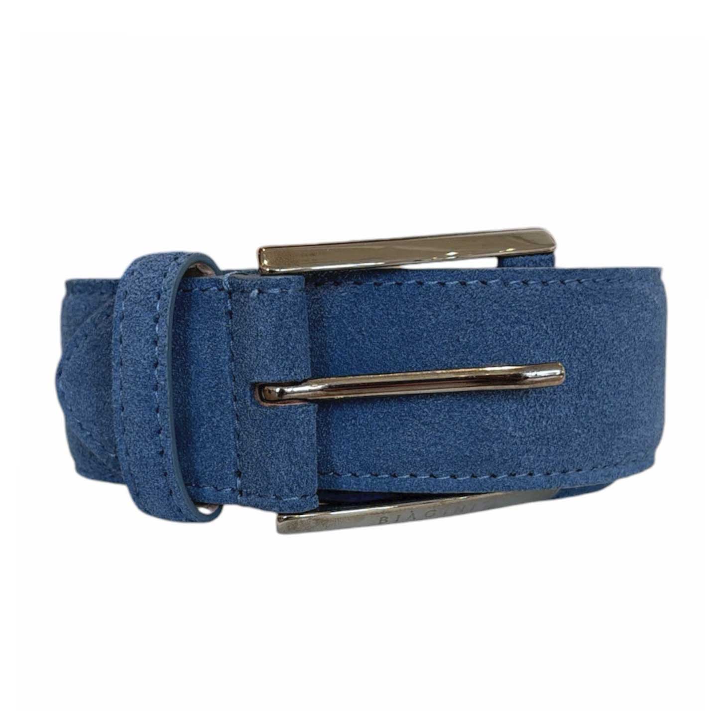 Wide Suede belt SS buckle Blue Biagini sold at Aqualta