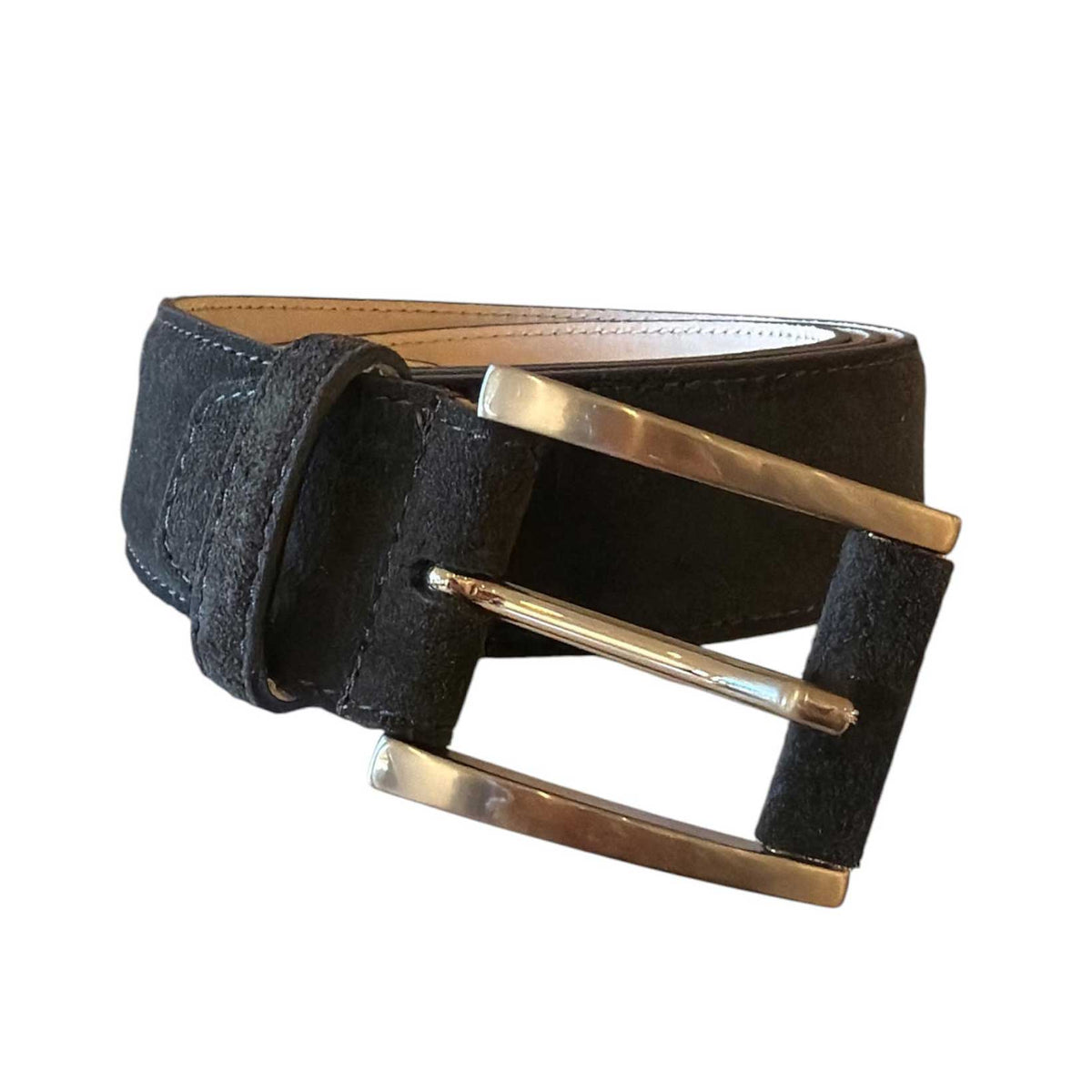 Biagini wide brown suede belt featuring a square metal buckle with leather-wrapped detailing, available at Aqualta.