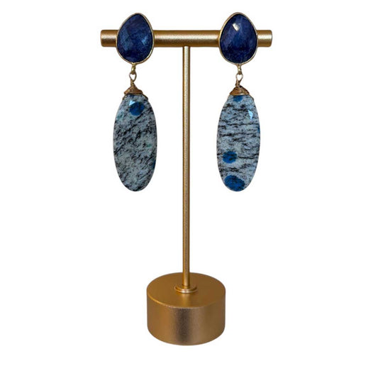 Zebra Striped Jasper & Lapis Earrings Peggy Goodman sold at Aqualta